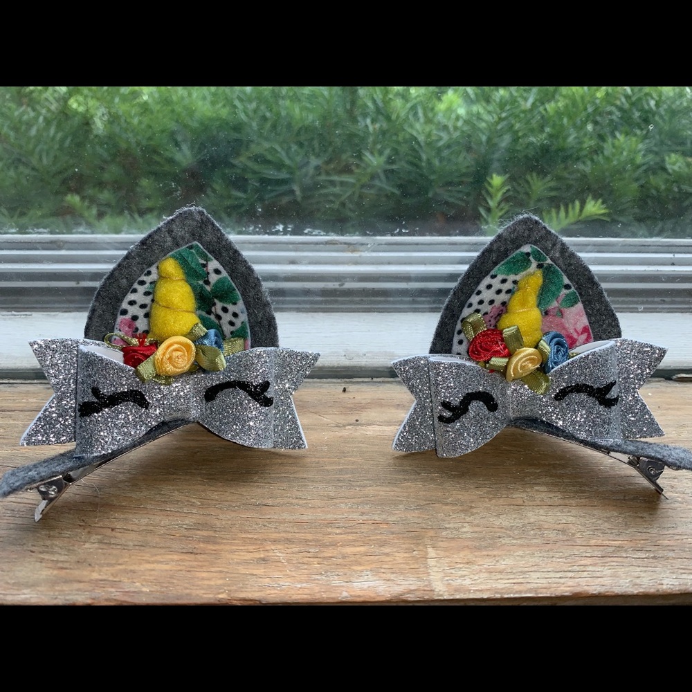 Handmade unicorn cat eat barrettes